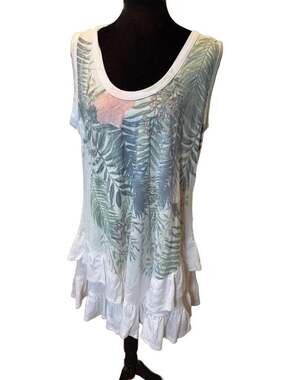DG2 by Diane Gilman Tropical Floral Slub Knit Ruffle Hem Tank Top